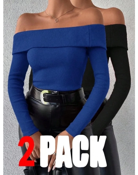 Kadın Kaşkorse Kumaş Madonna Yaka Ikili Paket Kazak