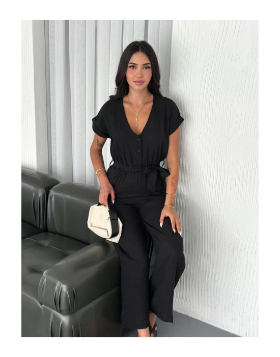 Kadın Keten Kumaş Basic Tulum