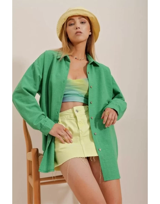 Kadın Keten Kumaş Oversize Gömlek