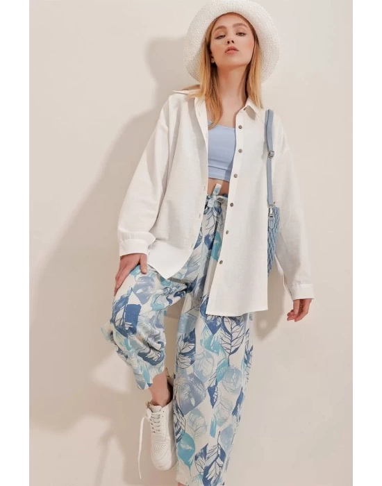 Kadın Keten Kumaş Oversize Gömlek