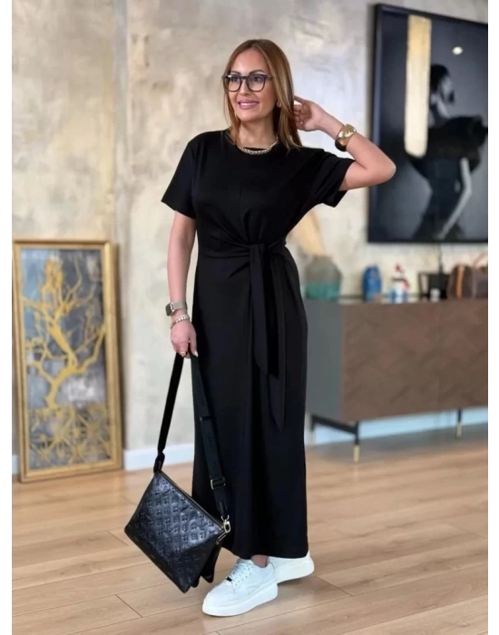Kadın Kısa Kollu Bisiklet Yaka Yandan Bağlamalı Viskon Iki Iplik Elbise