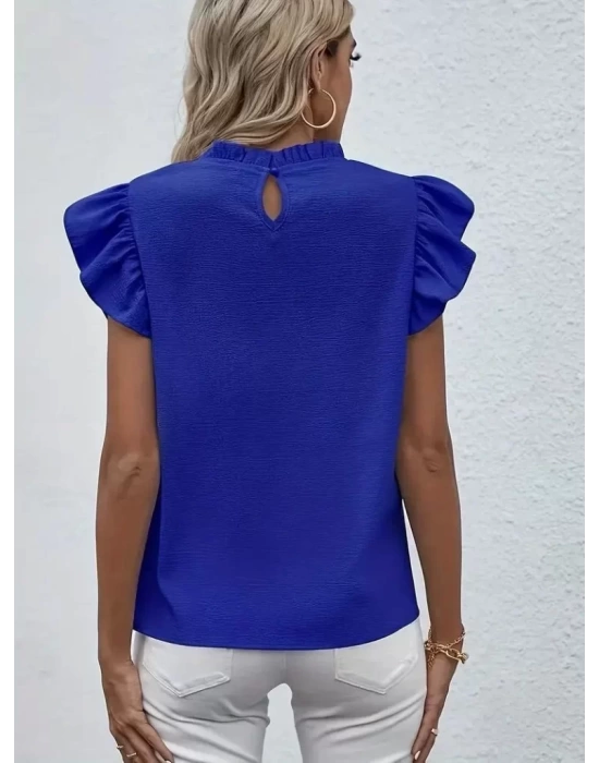 Kadın Kısa Kollu Fırfır Yakalı Bürümcük Bluz