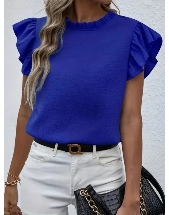Kadın Kısa Kollu Fırfır Yakalı Bürümcük Bluz