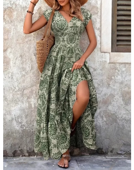 Kadın Kısa Kollu Kruvaze Yaka Beli Lastikli Süprem