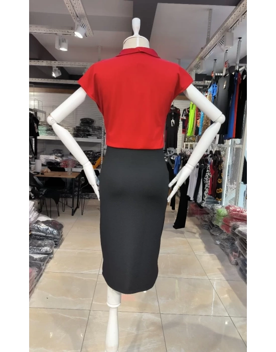 Kadın Kısa Kollu Kruvaze Yaka Krep Elbise (Kemersiz)