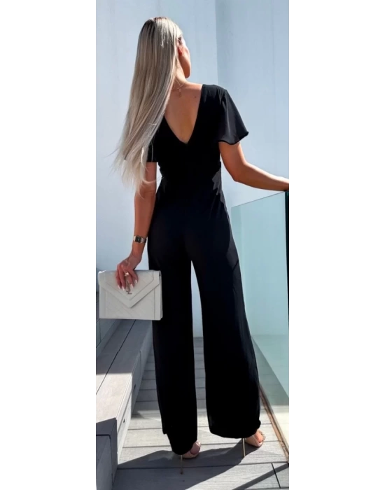 Kadın Kısa Kollu Kruvaze Yaka Sırt Dekolteli Pegasus Kumaş Tulum