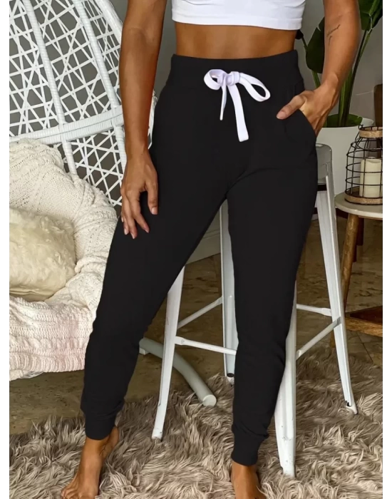 Kadın Kısa Kollu Madonna Yaka Viskon Crop Bluz Cepli Iki Iplik Eşofman Takım