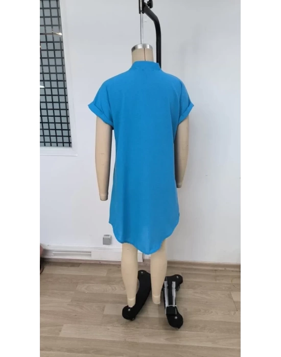 Kadın Kısa Kollu önden Düğmeli Ithal Keten Elbise