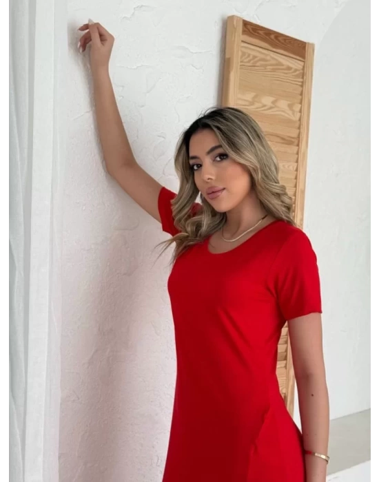 Kadın Kısa Kollu V Yaka Maxi Boy Elbise 124 Cm