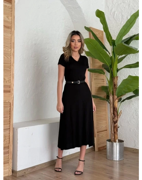 Kadın Kısa Kollu V Yaka Maxi Boy Elbise 124 Cm