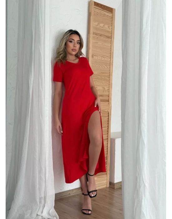 Kadın Kısa Kollu V Yaka Maxi Boy Elbise 124 Cm