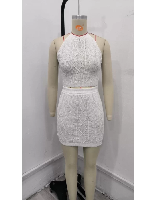 Kadın Kolsuz Mini Erer Crop Ikili Triko Takım