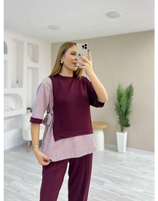 Kadın Kristal 2 Iplik Kumaş Yanları çizgili Takım