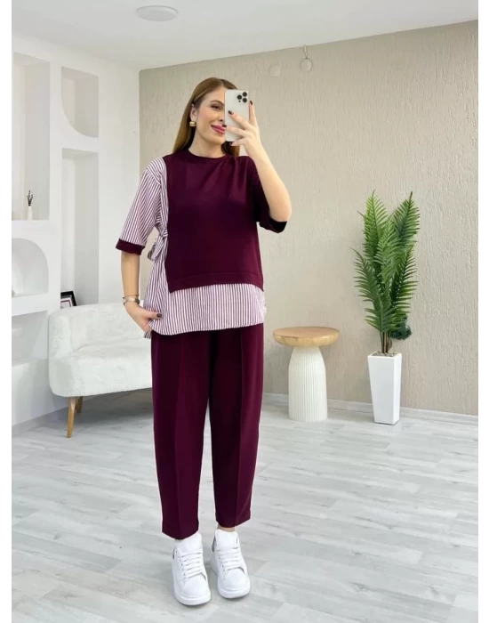 Kadın Kristal 2 Iplik Kumaş Yanları çizgili Takım