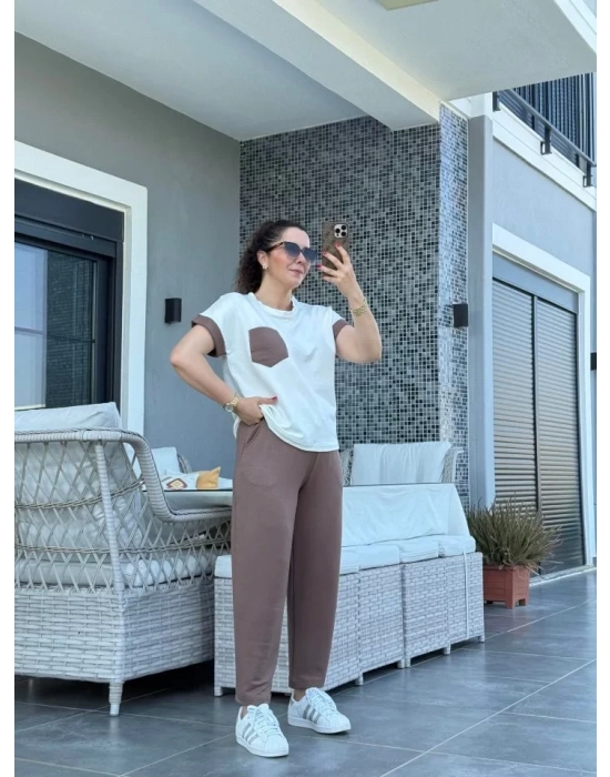 Kadın Kristal Kumaş Garnili Cep Detaylı Ikili Takım