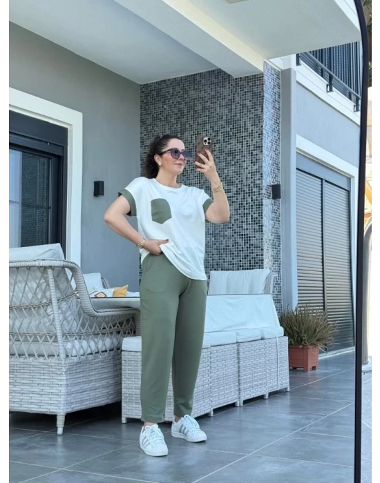 Kadın Kristal Kumaş Garnili Cep Detaylı Ikili Takım