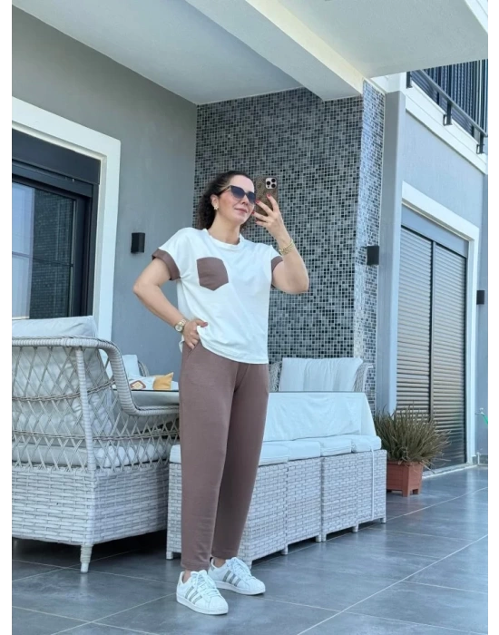 Kadın Kristal Kumaş Garnili Cep Detaylı Ikili Takım