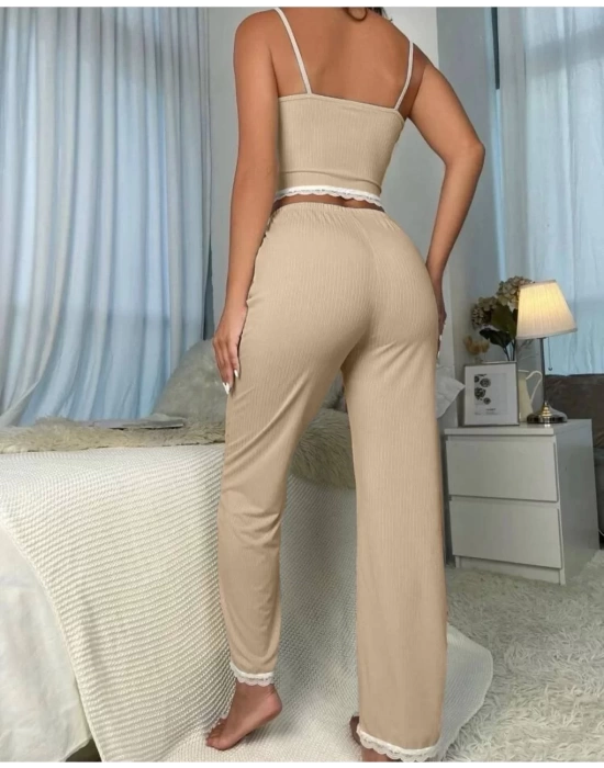 Kadın Kurdele Ve Dantel Detaylı Askılı Kaşkorse Ikili Takım