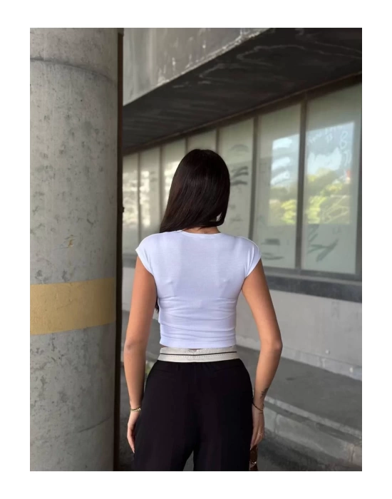 Kadın Likralı Basic Crop Tişört