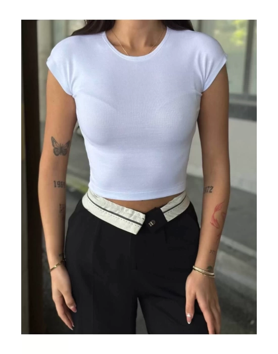 Kadın Likralı Basic Crop Tişört