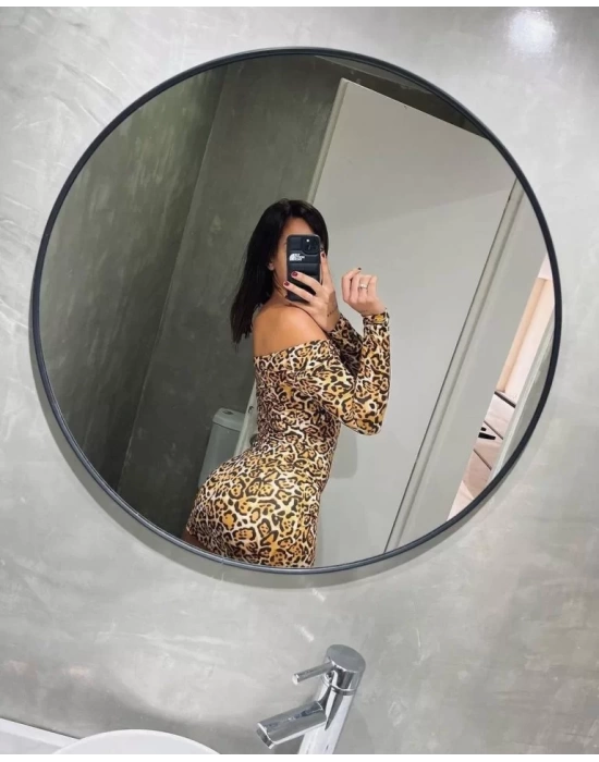 Kadın Madonna Mendil Yaka Leopar Desen Mini Elbise