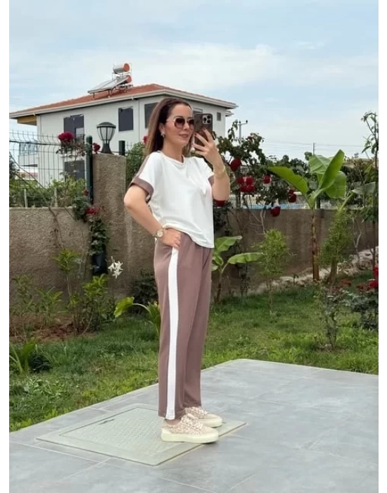 Kadın Modal Dokulu Kumaş Yanı şeritli Takım