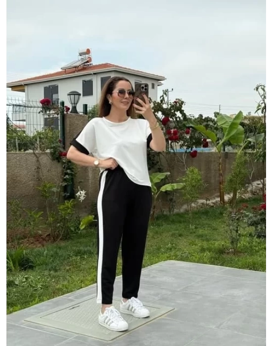Kadın Modal Dokulu Kumaş Yanı şeritli Takım