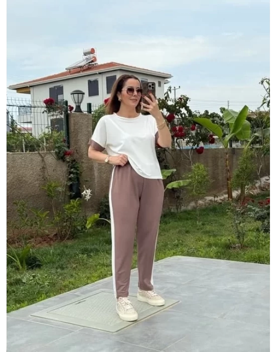 Kadın Modal Dokulu Kumaş Yanı şeritli Takım