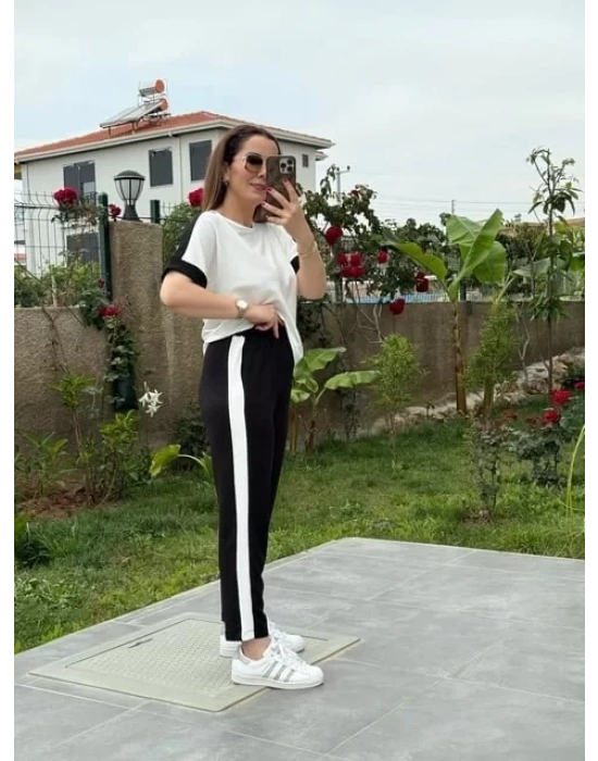 Kadın Modal Dokulu Kumaş Yanı şeritli Takım