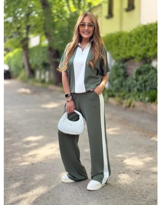 Kadın Modal Kumaş Yakası Fermuarlı şerit Detaylı Takım