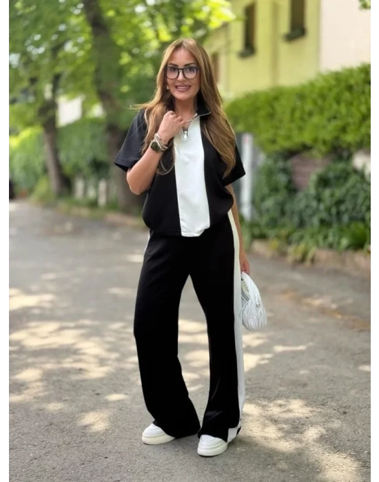 Kadın Modal Kumaş Yakası Fermuarlı şerit Detaylı Takım
