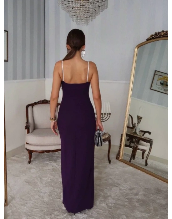 Kadın Omuz Askılı Derin Yırtmaç Detay Maxi Boy Elbise