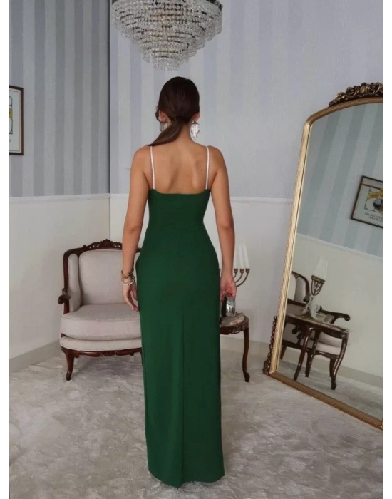 Kadın Omuz Askılı Derin Yırtmaç Detay Maxi Boy Elbise