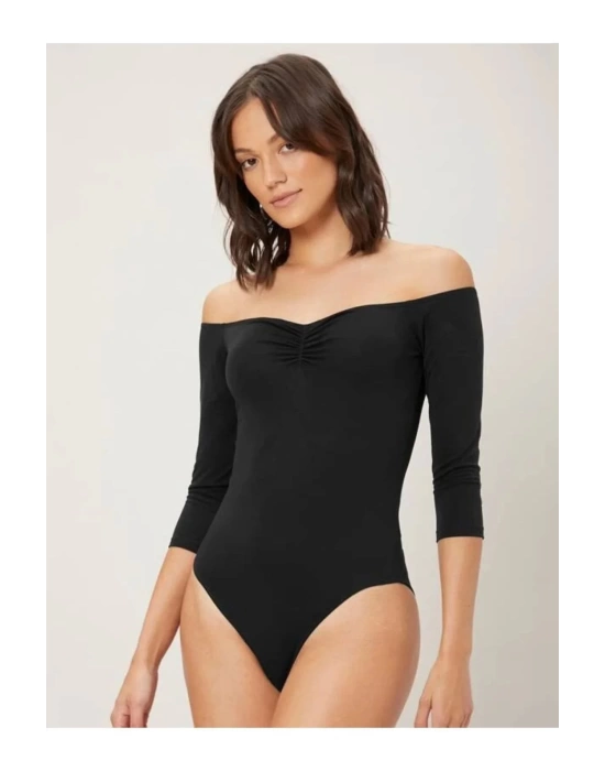 Kadın Önü Büzgülü Straplez Ipek Jarse Bodysuit