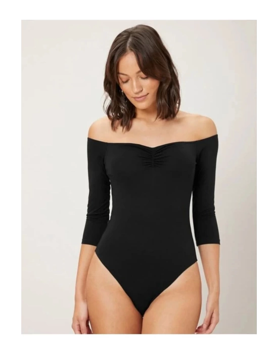 Kadın Önü Büzgülü Straplez Ipek Jarse Bodysuit