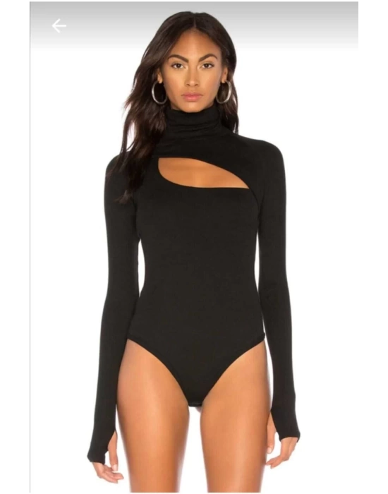 Kadın Parmak Geçmeli Milano Balıkçı Yaka Ipek Jarse Bodysuit 0135