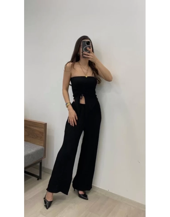 Kadın Sendy Kumaş Bağcık Detaylı Asimetrik Takım