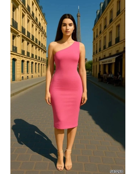 Kadın Sendy Kumaş Tek Omuz Midi Boy Elbise