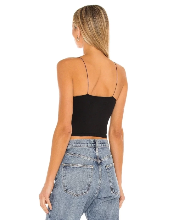 Kadın Sıfır Kol İp Askılı Çift Kat İpek Jarse Crop Top