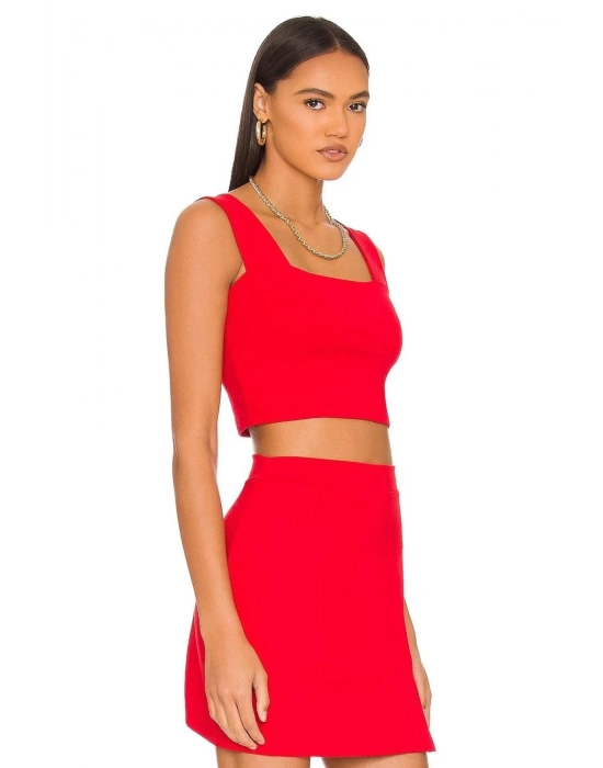 Kadın Sıfır Kol Kalın Askı Çift Kat Ipek Jarse Crop Top