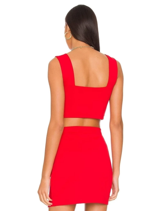 Kadın Sıfır Kol Kalın Askı Çift Kat Ipek Jarse Crop Top