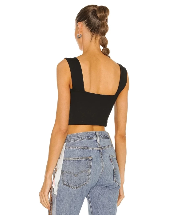 Kadın Sıfır Kol Kalın Askı Çift Kat Ipek Jarse Crop Top
