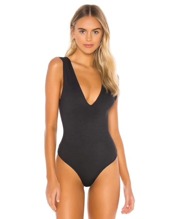 Kadın Sıfır Kol Sırt Ve Ön Dekolteli Ipek Jarse Bodysuit