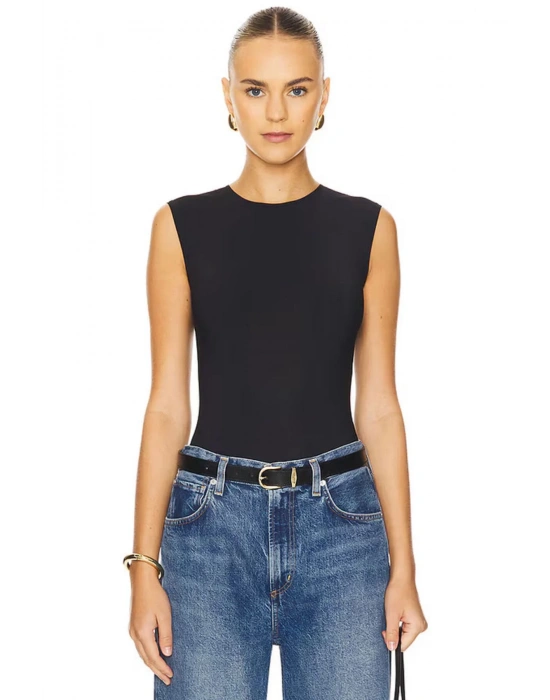 bysoca Kadın Siyah Bisiklet Yaka Sıfır Kol Vücudu Saran Toparlayıcı Bodysuit