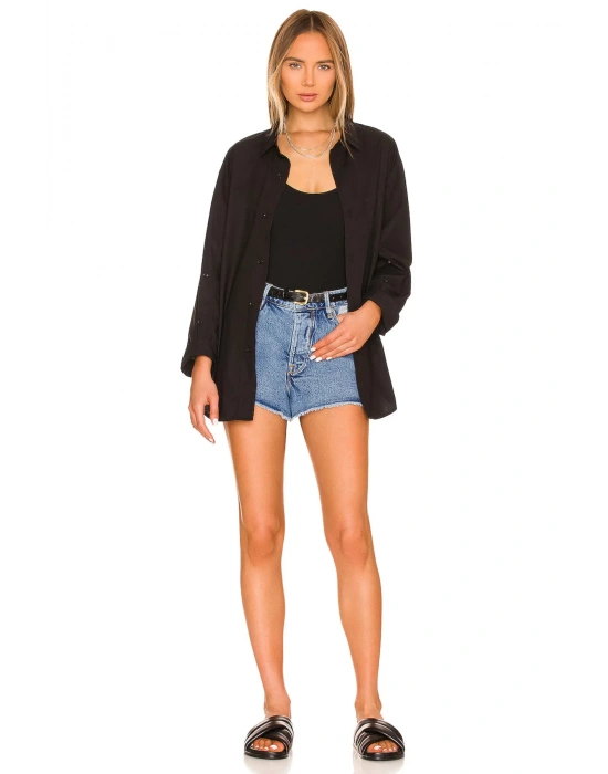 bysoca Kadın Siyah U Yaka Sıfır Kol Vücudu Saran Sandy Kumaş Basic Brazilian Bodysuit