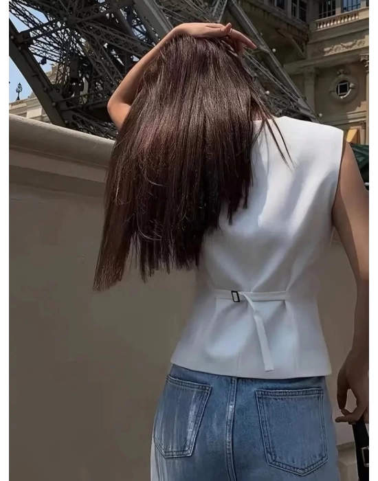 Kadın Sıfır Kollu önden Düğmeli Atlas Yelek