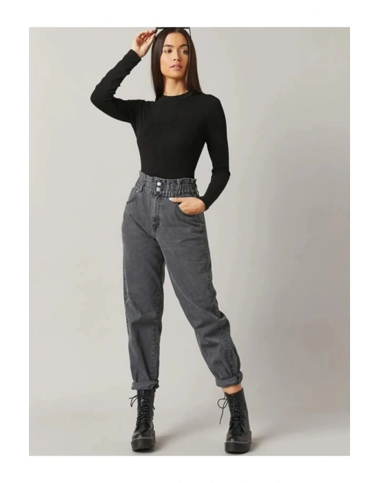 bysoca Kadın Siyah Sırt Dekolteli Bisiklet Yaka Uzun Kollu İpek Jarse Bodysuit