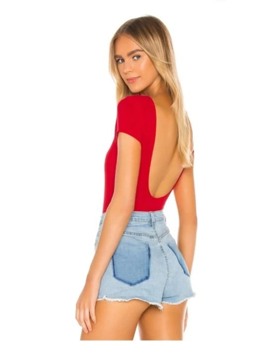 Kadın Sırt Dekolteli Bisiklet Yaka Ipek Jarse Bodysuit