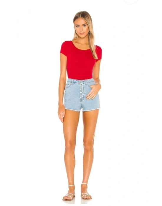 Kadın Sırt Dekolteli Bisiklet Yaka Ipek Jarse Bodysuit