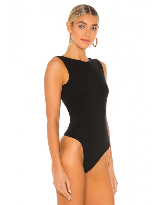 bysoca Kadın Siyah Sırt Dekolteli Kayık Yaka Sıfır Kol Vücudu Saran Basic Bodysuit